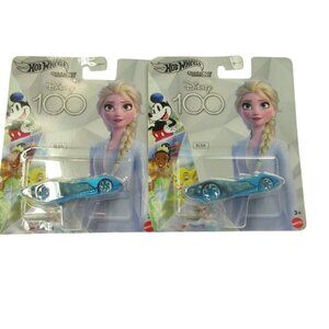 2 Pack Hot Wheels Disney 100 Character Frozen Elsa Kids Blue Diecast Toy Car 3+